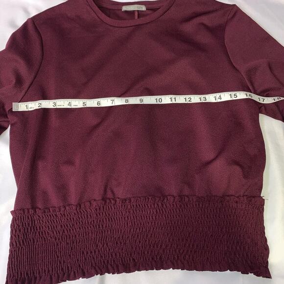 Zara women burgundy blouse elastic waist band SZ S lightweight elastic waist - Picture 7 of 11